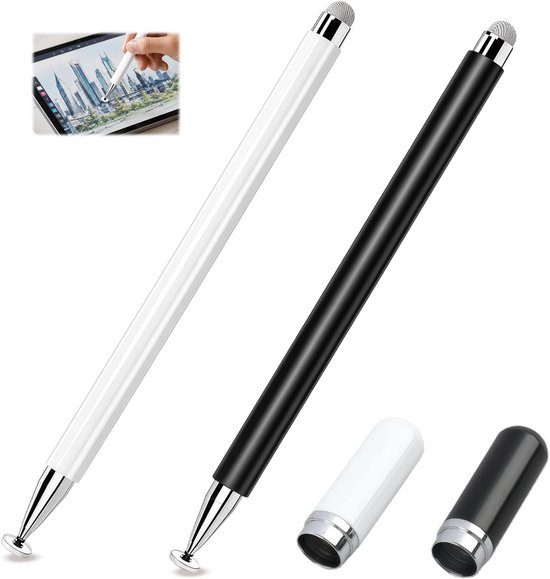 2-in-1 stylus voor tablet en smartphone, universele capacitieve pen met magneet en 2 punten (vezel + schijf), touchscreen-pen zonder Bluetooth voor alle telefoons en tablets, zwart — afbeelding 5