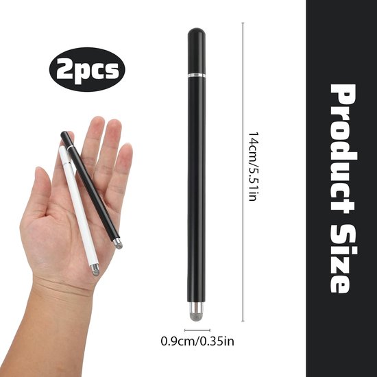 2-in-1 stylus voor tablet en smartphone, universele capacitieve pen met magneet en 2 punten (vezel + schijf), touchscreen-pen zonder Bluetooth voor alle telefoons en tablets, zwart — afbeelding 2