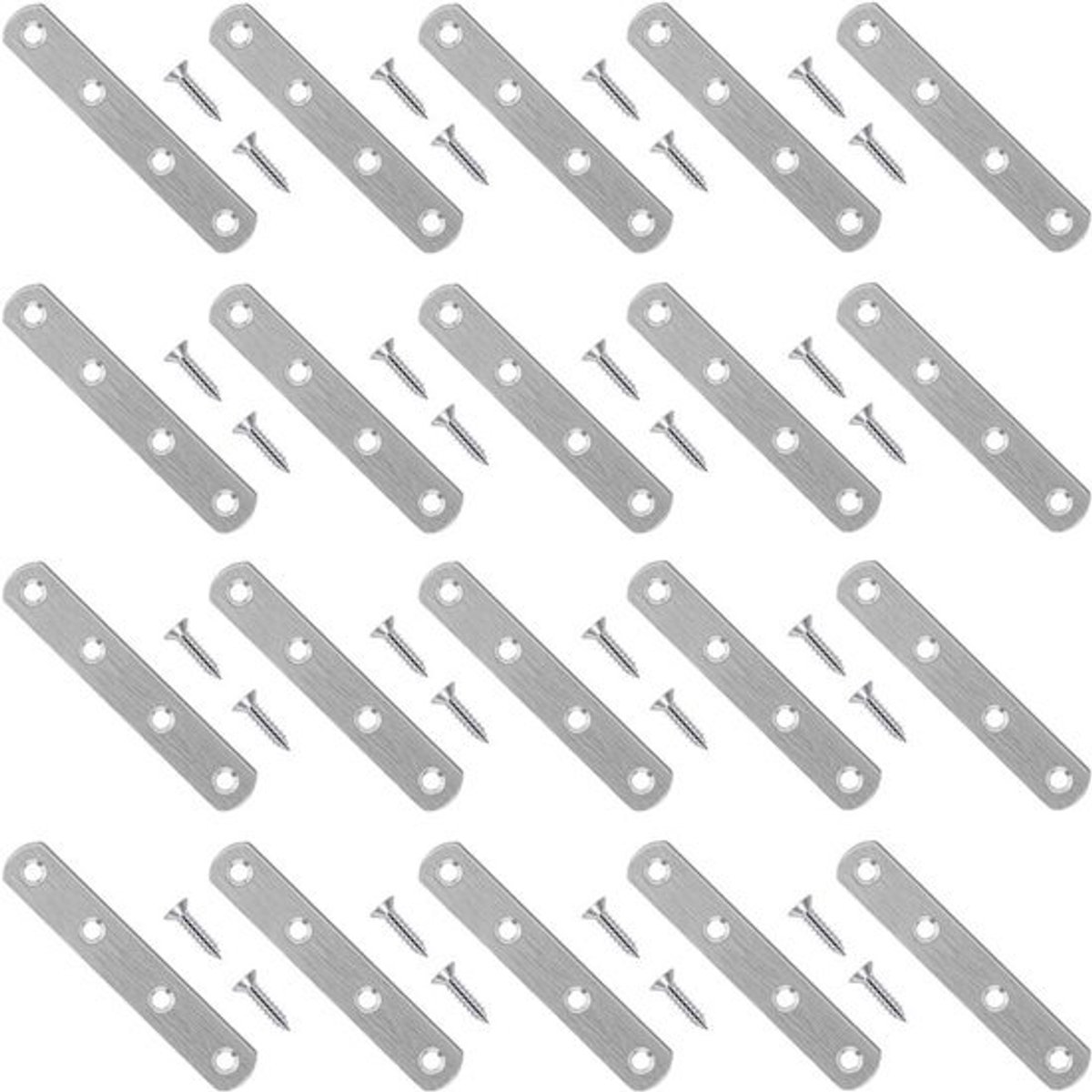 20x Rechte Hoekijzers Rvs 10cm - Stevige Reparatiebeugels voor Hout en Meubels, Inclusief Schroeven