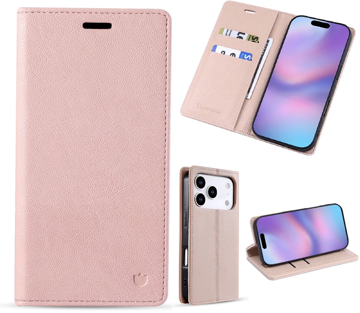 Casemania Hoesje Geschikt voor Apple iPhone 18 Pro - Pale Pink - Dunne Bookcase met Pasjeshouder - Slim Wallet Case van Lederlook met Fijne Nerf en Rijke Glans - Roze