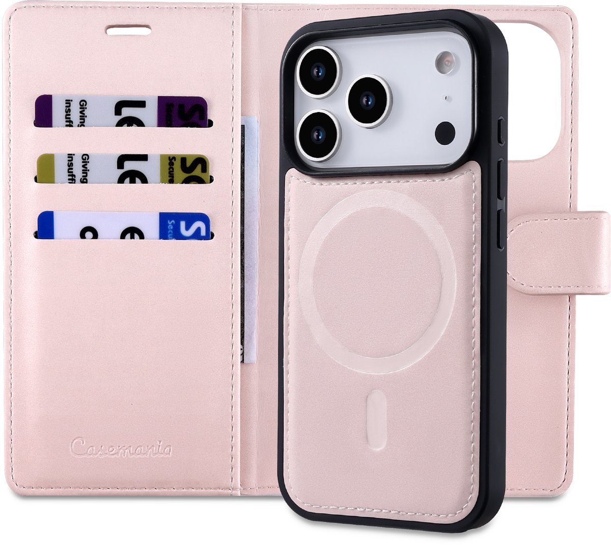 Casemania Hoesje Geschikt voor Apple iPhone 18 Pro Max - Cherry Blossom - 2 in 1 Bookcase met Velvet Finish - Geschikt voor MagSafe - Magnetisch Portemonnee Telefoonhoesje met Pasjeshouder en Afneembare Cover - Kunstleer Wallet Case - Roze