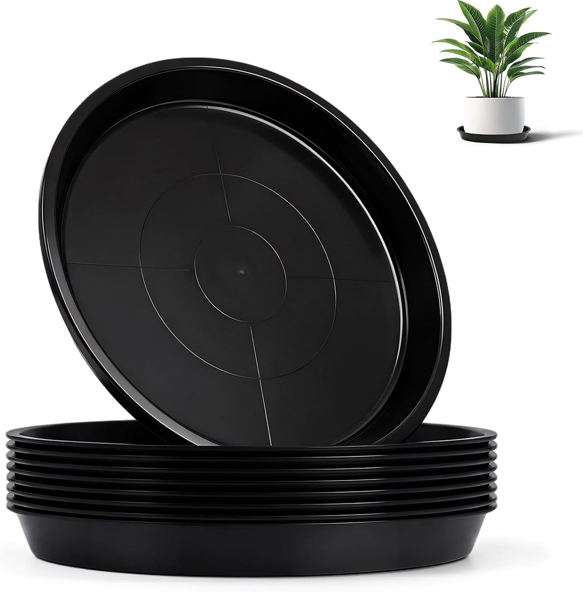 9 stuks bloempotonderzetters, rond, 30 cm, plantenonderzetters, zwarte onderzetters, bloempot, kunststof, plantenonderzetters, plantenonderzetters
