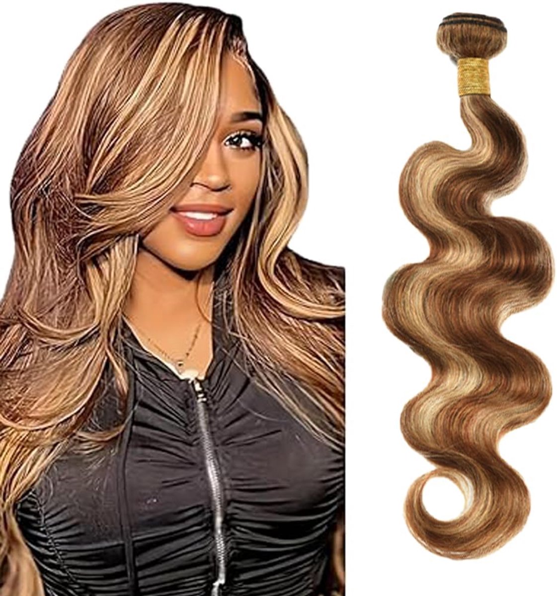 32 Inch P427 Highlight Brown Color Body Wave Echt haar pruik Bundles Human Hair Extensions Unprocessed Brazilian Virgin Menselijk haar Bundles Soft and Silky For Women