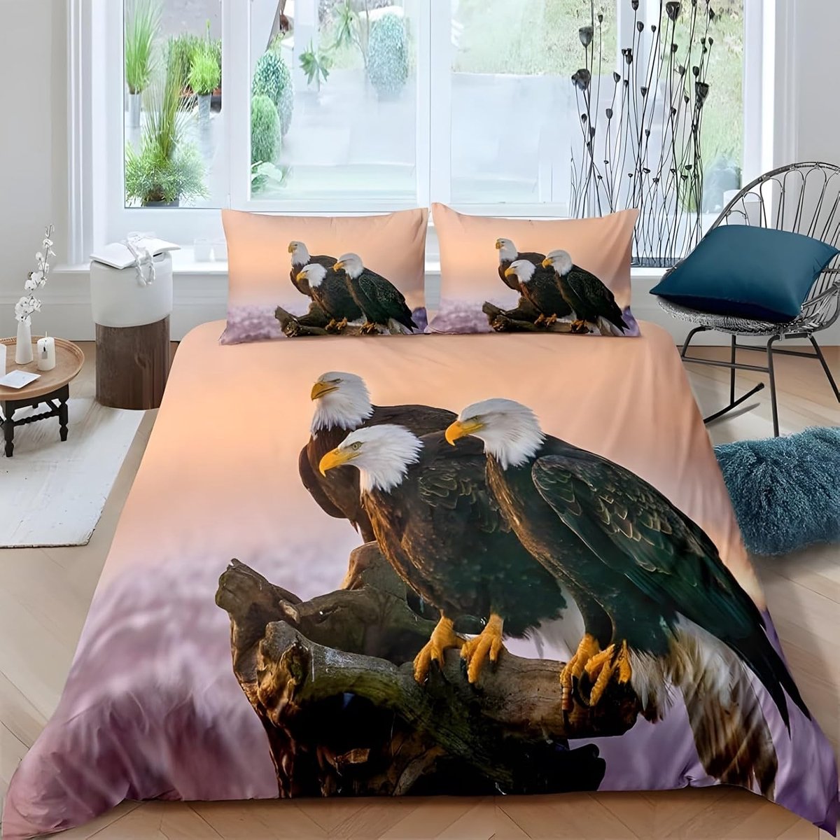 Dekbedovertrek 200 x 200 cm adelaar dekbed microvezel natuur met ritssluiting met 2 kussenslopen 50 x 80 cm