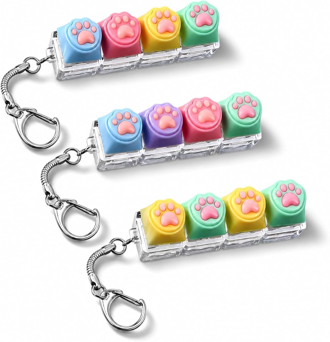 3 toetsenbord-clicker sleutelhangers met kattenpootjes