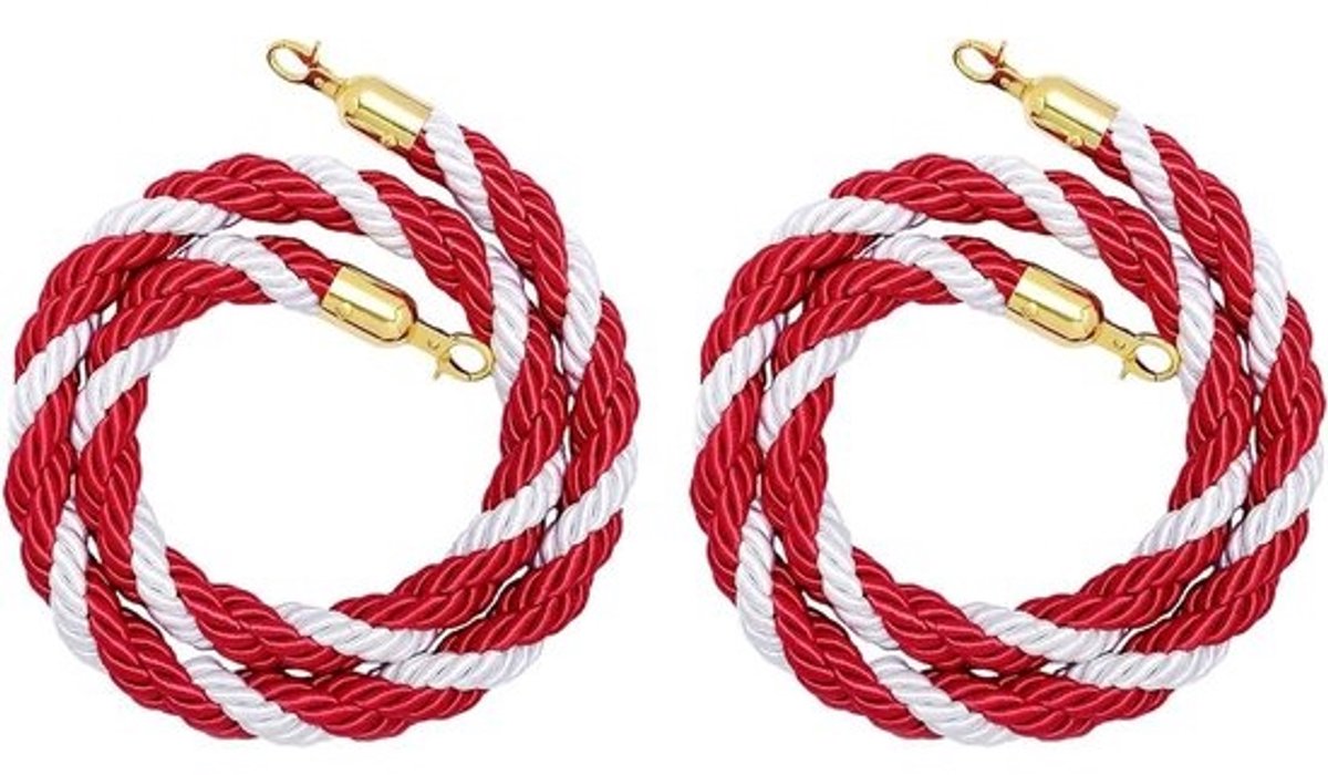 Barrière Touwen - Afzet Touwen - Publiek Sturen - Gouden Karabijn Haken - 2 stuks - Rood