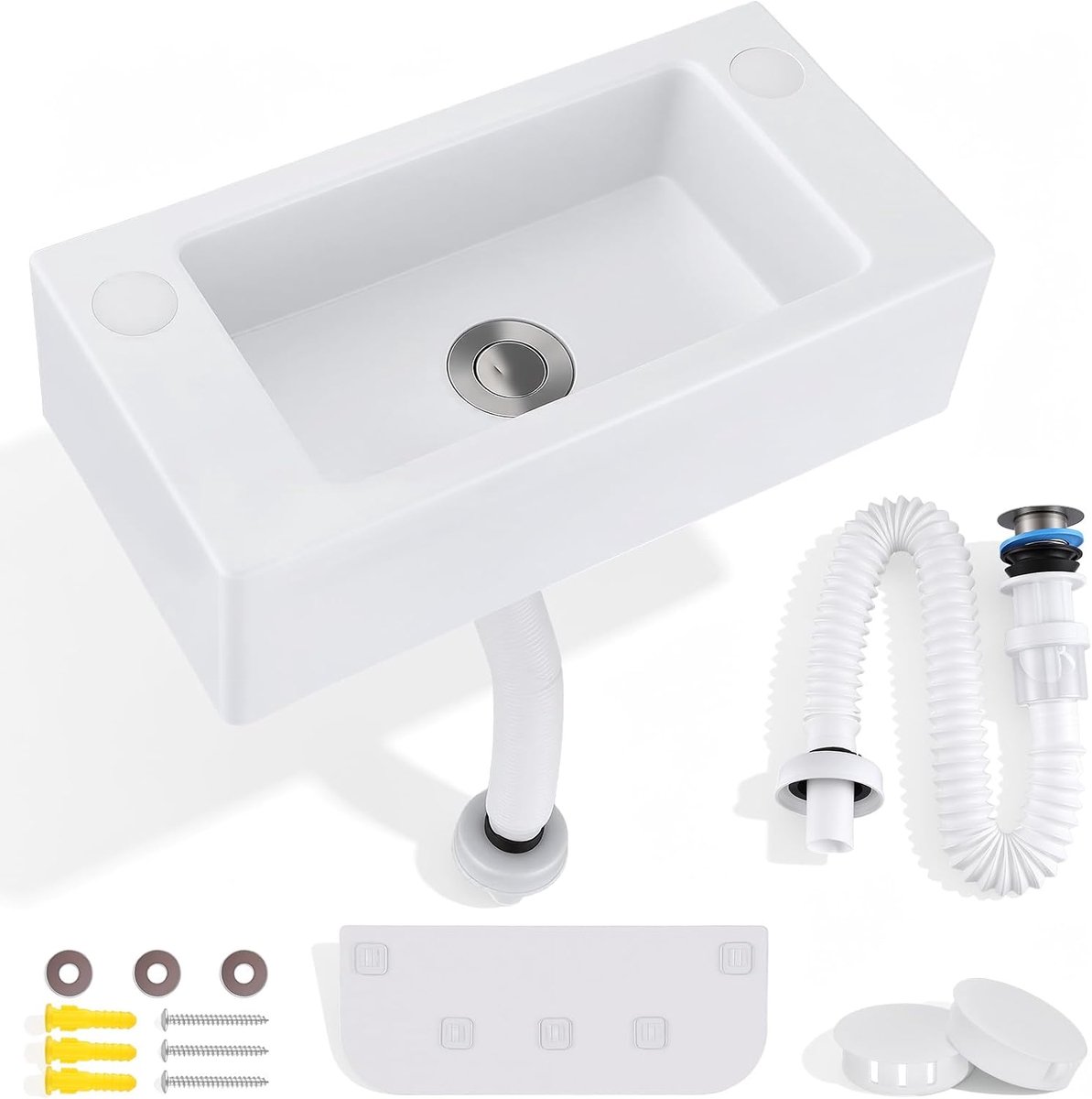 40 x 20 x 11 cm Kunststof wastafel enkele bak met Drainagebuis | Multifunctionele wastafel Handwasbak Toiletfonteintje Tuinwastafel Buitenwastafel voor tuin garage kelder of camper