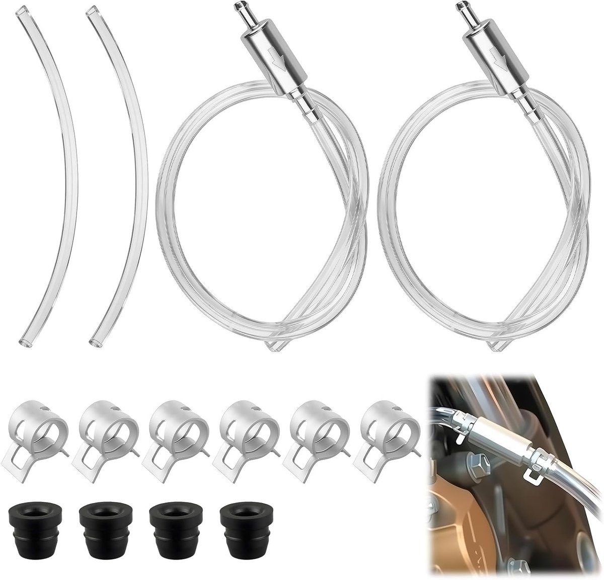 2 stuks ontluchtingsset voor auto en motorfiets, remontluchter met slang en terugslagklep, ontluchtingsslang voor rem, hydraulische koppeling, ontluchtingsgereedschap voor remvloeistof
