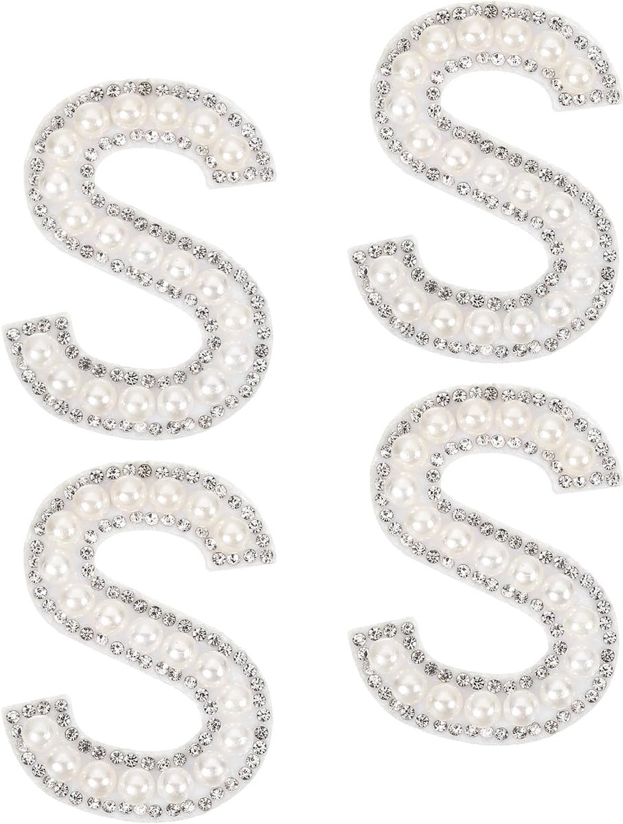 10 stuks ijzeren letterpatches, letter S, alfabet applicatie, parels, strass, voor het naaien op kleding, hoed, tas, doe-het-zelf, wit