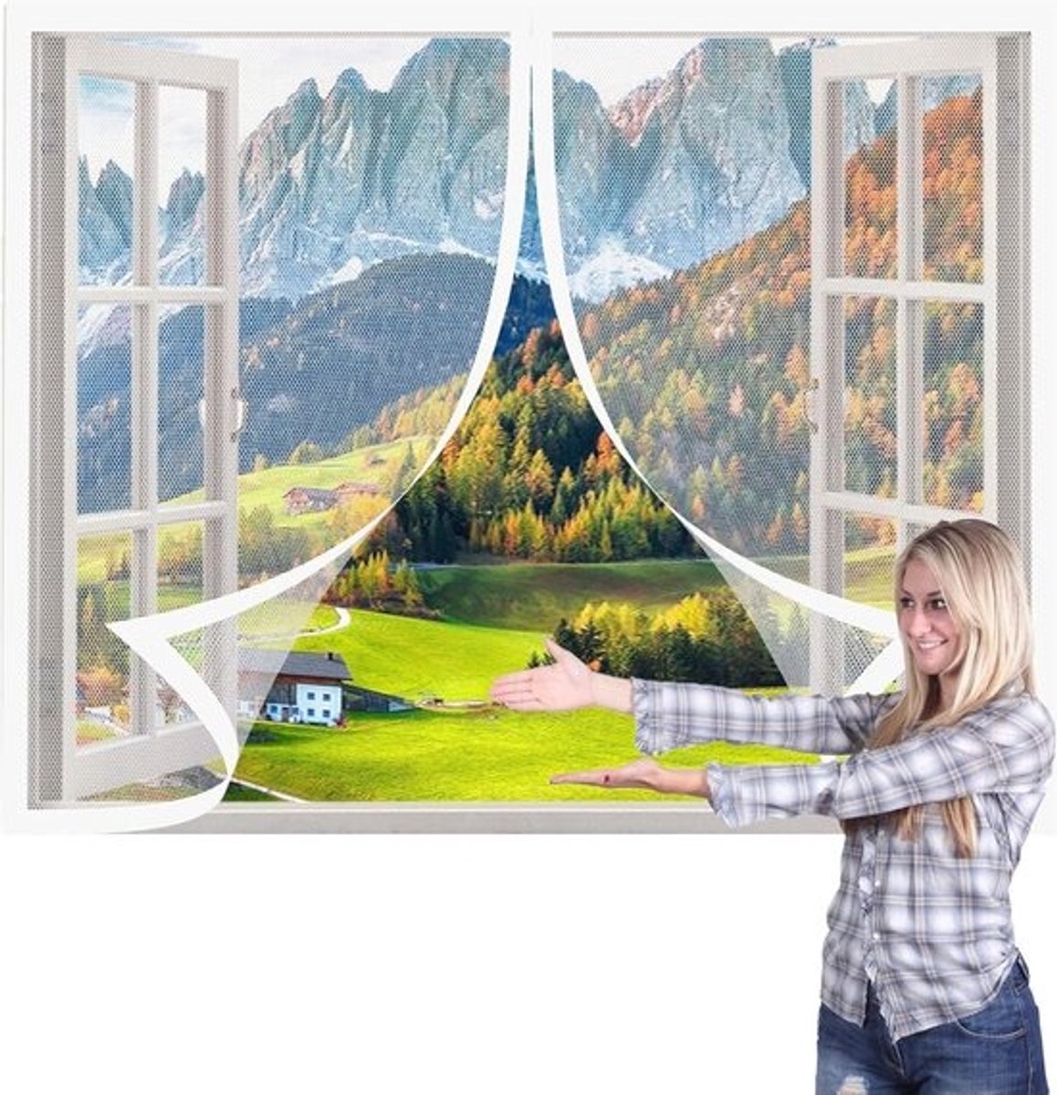 Raamhor met Muggennet - Vliegenscherm - Insecten Buiten Houden - Magnetische Sluiting Zonder Boren - 130 x 120 cm - Wit