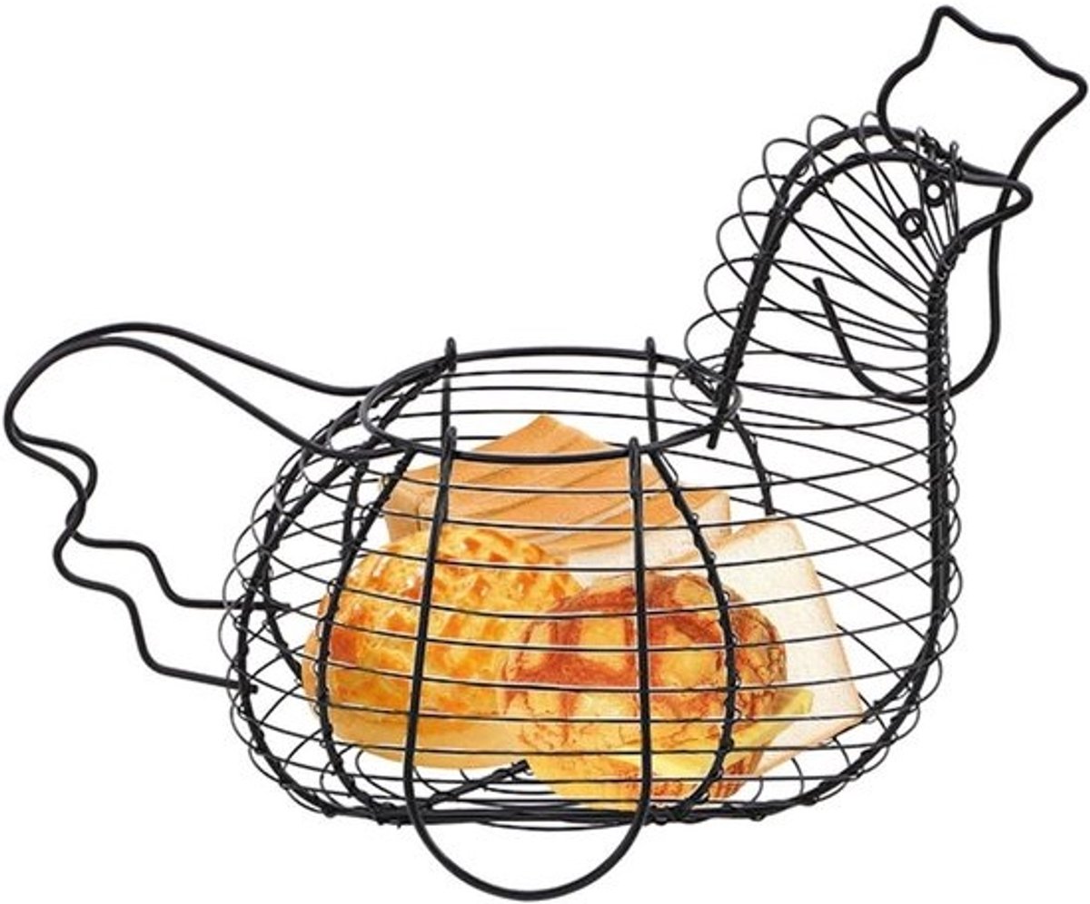 Eiermand - Draadmand Keuken - Eieren Verzamelen - Met Kip Decoratie - 24 Eieren Capaciteit - Zwart