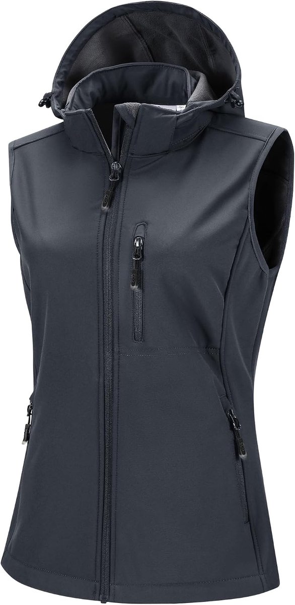 33,000ft Softshellvest voor dames, met afneembare capuchon, fleece gevoerd, mouwloos, waterdicht, winddicht, sportvest met 5 zakken, voor paardrijden, hardlopen, wandelen