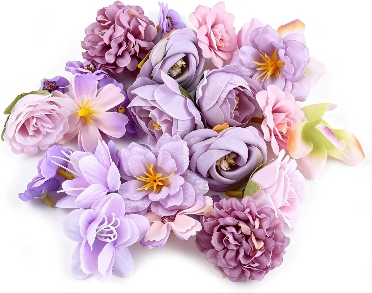 Kunstbloemen 26 stuks - paarse zijden bloemhoofden - duurzaam materiaal - perfect voor decoratie - ShopVlot