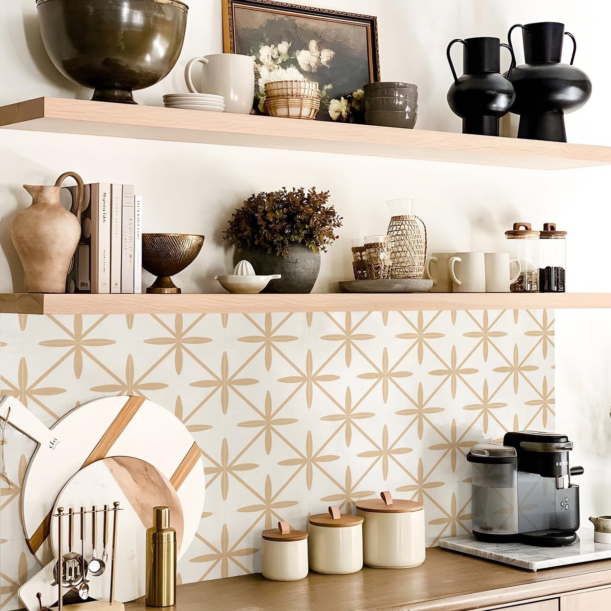 Tegelsticker, beige en witte zelfklevende plaktegels, sticker voor badkamer, keuken, spatwand, beschermfolie losmaken en aanbrengen, wandtegelsticker van vinyl, 10 stuks x 15 cm