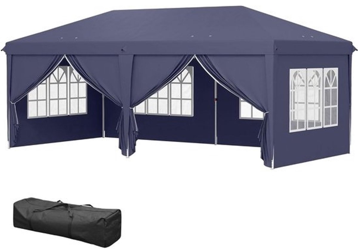 Tuinpaviljoen Opvouwbaar - Feesttent Paviljoen - Buitenfeesten Organiseren - Waterdicht Met Ramen - 6 x 3 Meter - Blauw