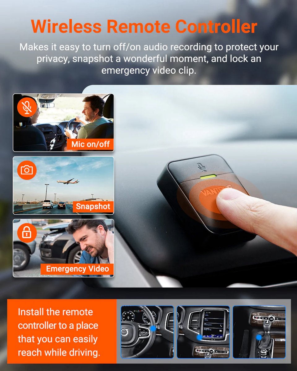 VANTRUE E2 1944P+1944P Dashcam Auto 5GHz WiFi GPS, Draadloze en Spraakgestuurde Dashcam Voor Achter, WDR-nachtzicht, Buffer Parkeermodus Autocamera, 2,45 Inch Lusopname G-sensor, Max. 512GB thumbnail 4