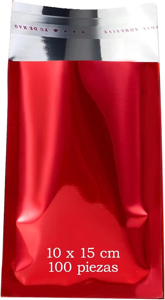 100 metallic enveloppen met zelfklevende sluiting, metallic zakjes, gekleurd, voor geschenken, kantoor en uitnodigingen, bruiloftsgasten, kaarten, evenementen (rood, glanzend, 10 x 15 cm, 100 stuks)