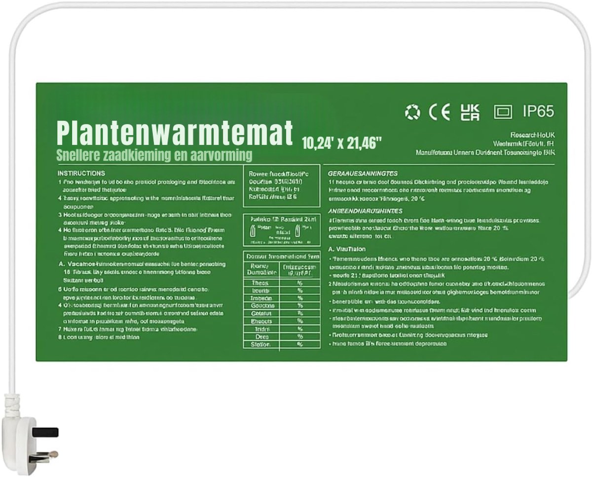 Levo® Warmtemat Planten - Waterdicht - Kweekmat 20 Watt - Kweekmat Verwarmingsmat - Kweken - Propagator - Zwart - 26cm x 20cm x 55cm