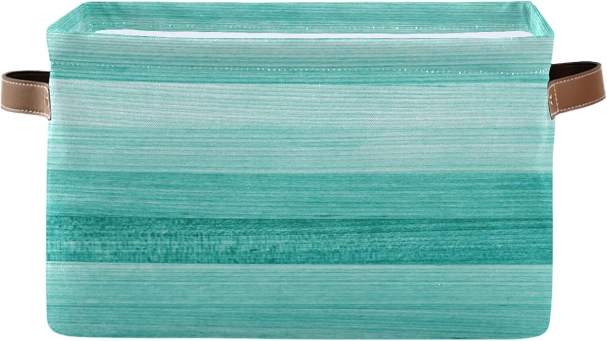 Turkoois Groen Hout Patroon Grote Opbergmand Opvouwbare Opbergdoos Organizer Bins met Handgrepen voor Slaapkamer Thuis Kantoor