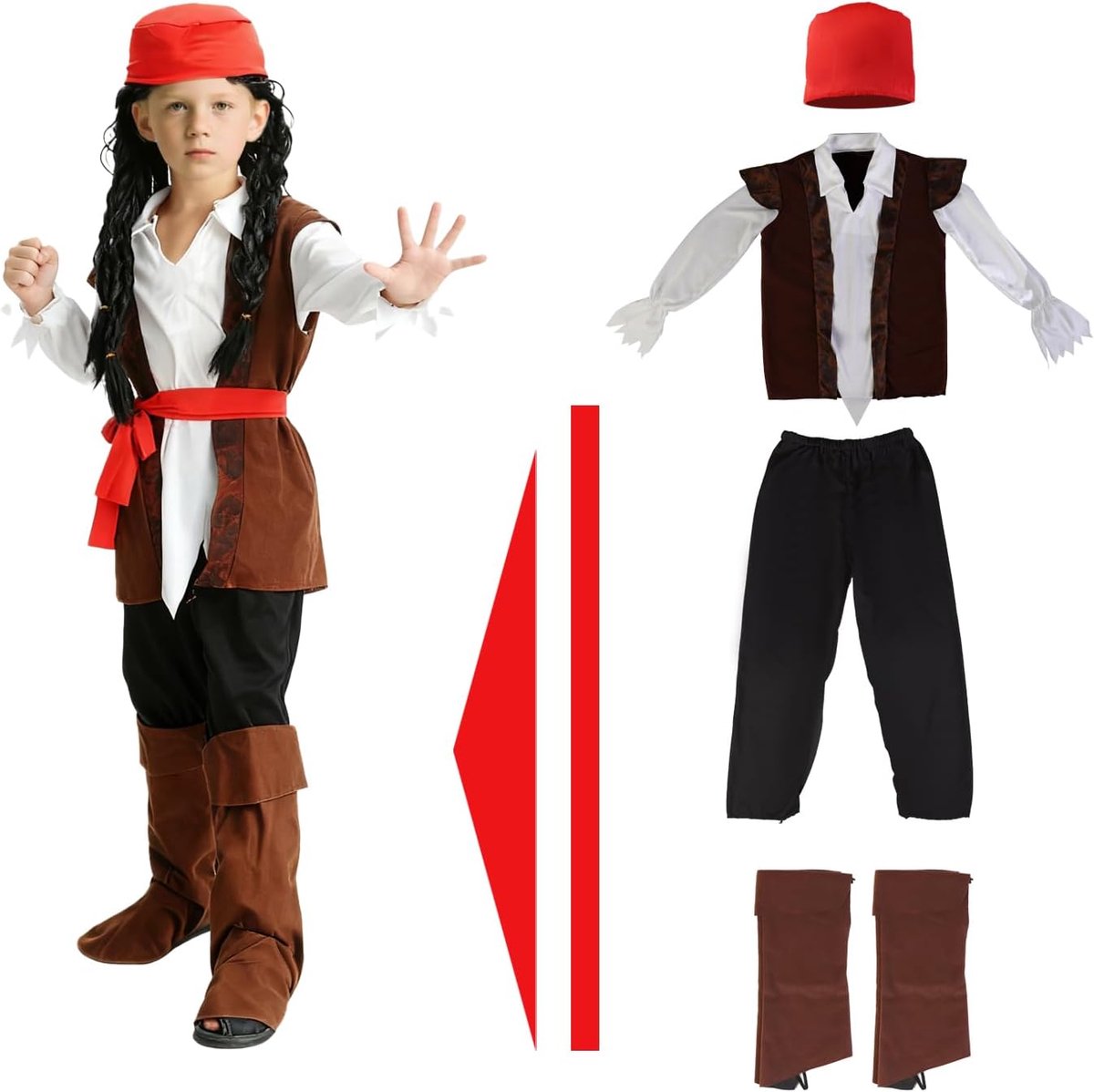 Piratenkostuum voor kinderen, 5 stuks, Halloween, jongen, piraat