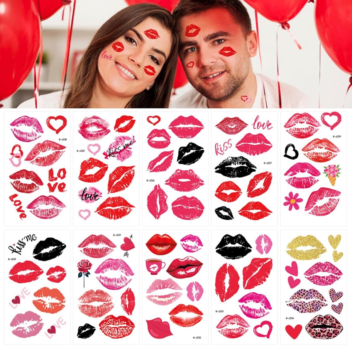 10 vellen Halloween lippen print gezicht tattoo stickers voor volwassenen, mannen, vrouwen, meisjes, kinderen, Halloween party make-up