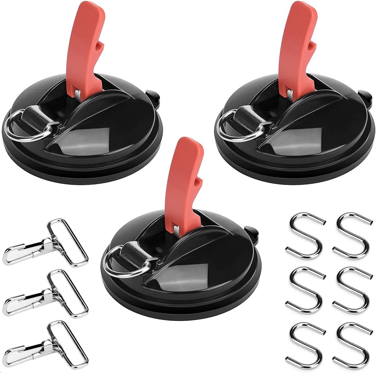 Zuignap haak 3 Pack met 6 S-haken, zware zuignappen, zuignap cup set voor thuis, werkplaats en camping, 3-D ringclip