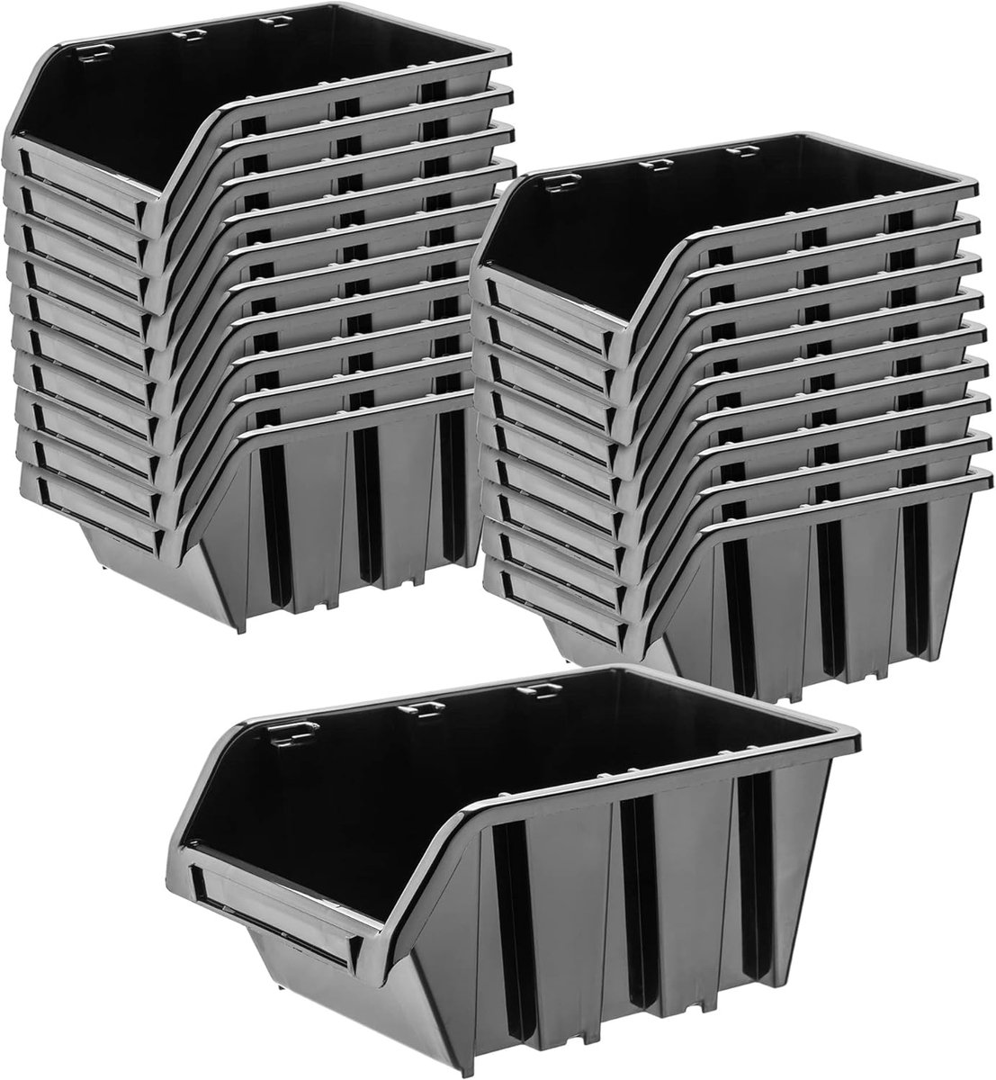 Workshop stapelkist, stapelbox van PP-kunststof, opbergbox in verschillende maten, opbergdozen voor gereedschapswand, opbergdoos, sorteerdoos (zwart, 20 stuks, 115 x 80 mm)