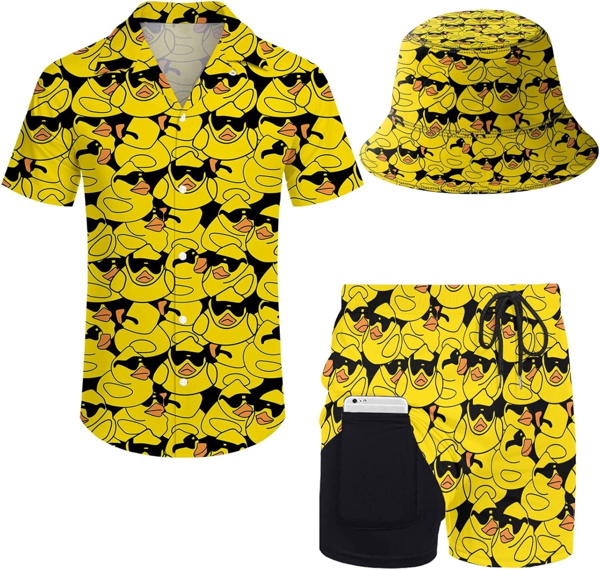 2-delig trainingspak Hawaiiaanse button down shirt en compressie voering shorts sets met emmerhoeden