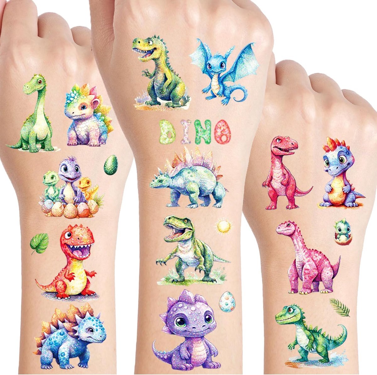 Tattoo Set, 12 Vellen Dinosaurus Tijdelijke Tatoeages voor Kinderen, Dino Geschenken voor Gongens en Meisjes, Feestdecoratie, Verjaardagsfeestje Bag Filler