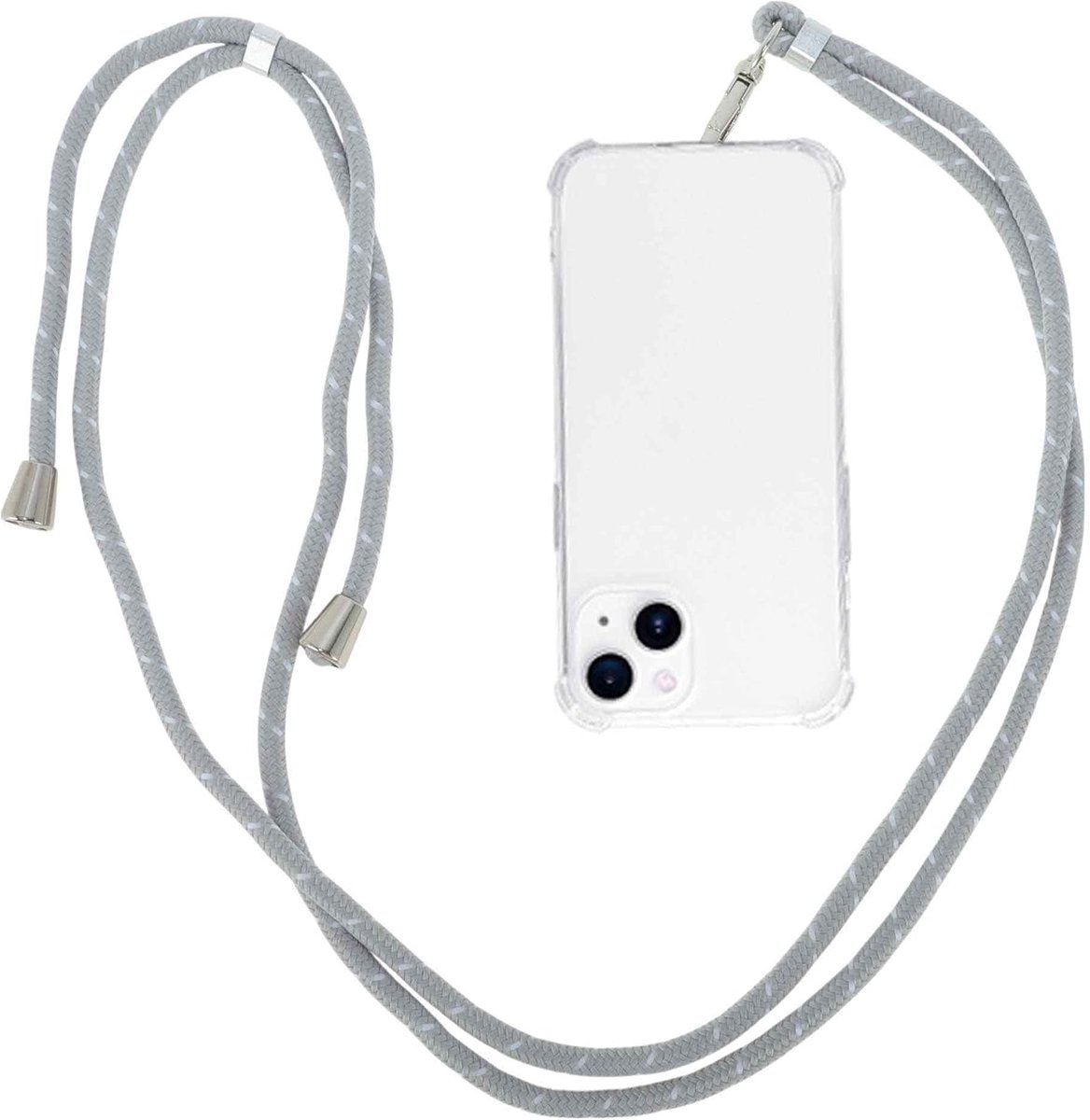 omhangkoord, geschikt voor alle telefoons met 1 universele patch, telefoonriem, telefoonketting voor standaard telefoonhoes, grijze witte strepen