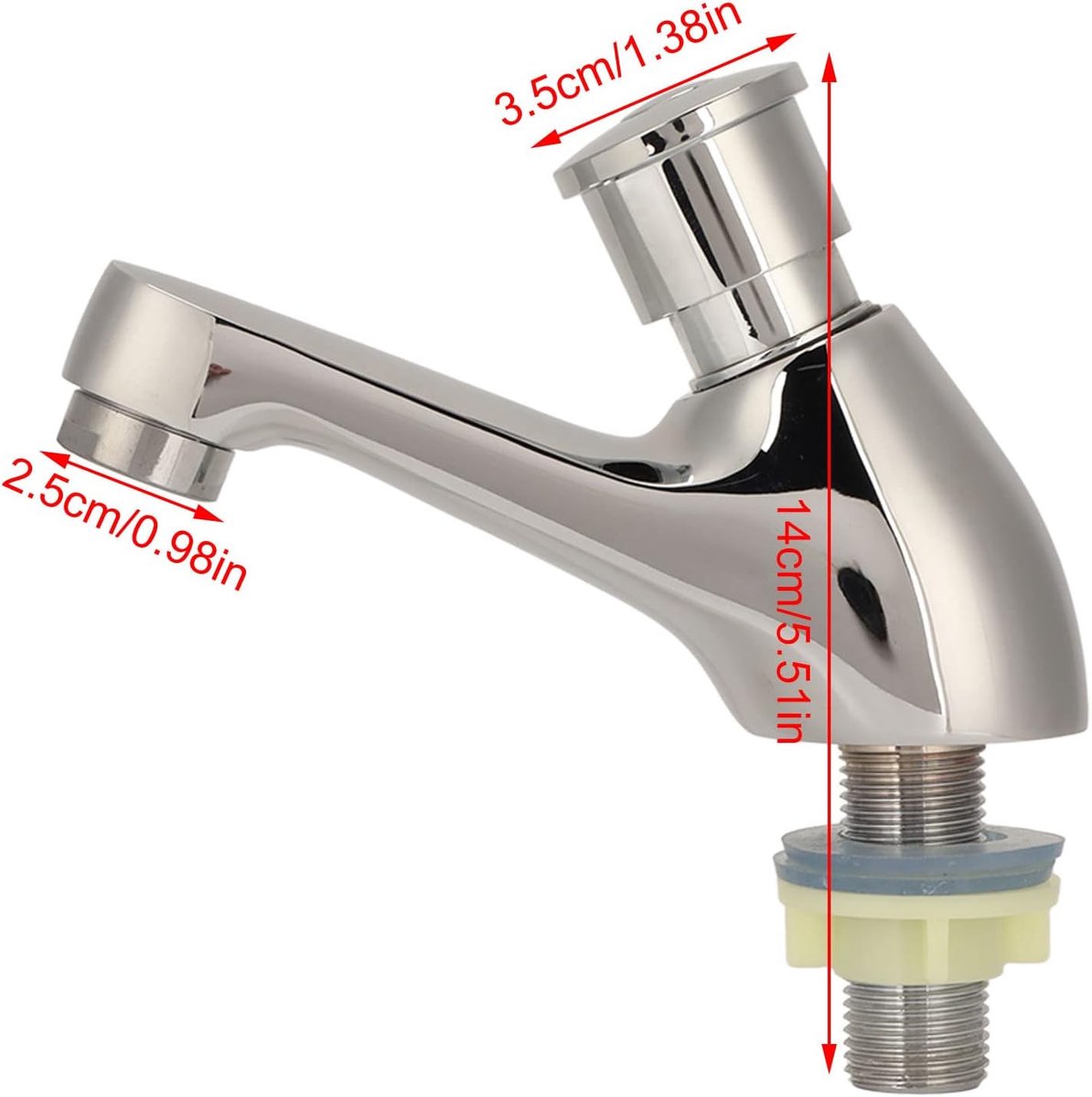 Kraan G1/2, Tijdgestuurde Waterkraan Chroom Messing, Koudwaterkraan met Drukknop voor Openbaar Toilet Keuken en Buiten Waterbesparend