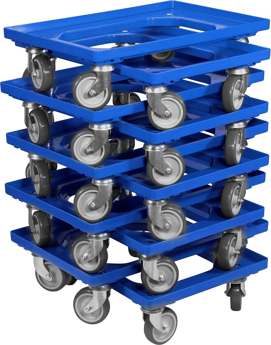 10 stuks transportwagen voor kratten 60 x 40 cm met 4 zwenkwielen in blauw