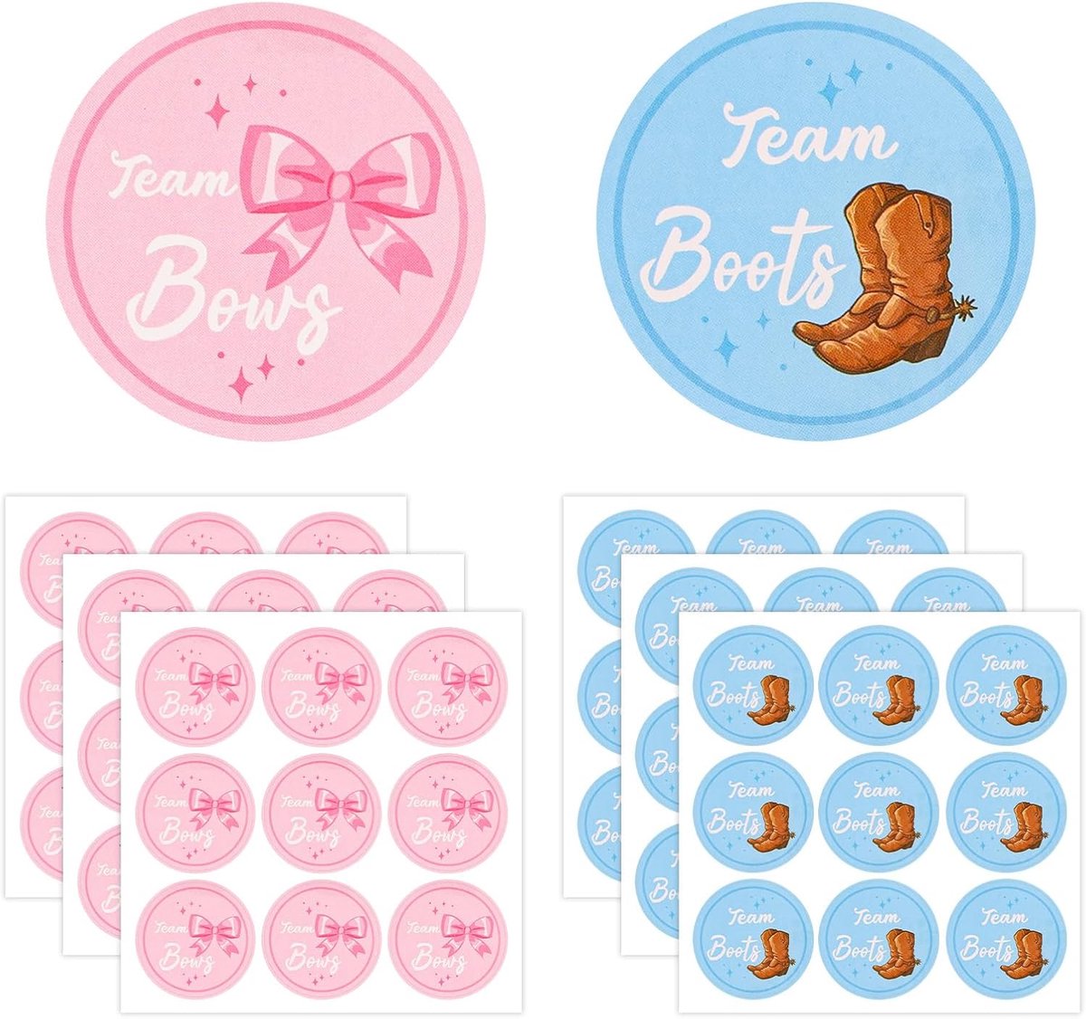 Dailygoods- Geslachtsonthullingsstickers 54 Stuks - Ronde Stickers 5 cm - Roze/Blauwe Babyshowerlabels - Decoratie voor Spelletjes - Plakboeken/Envelo
