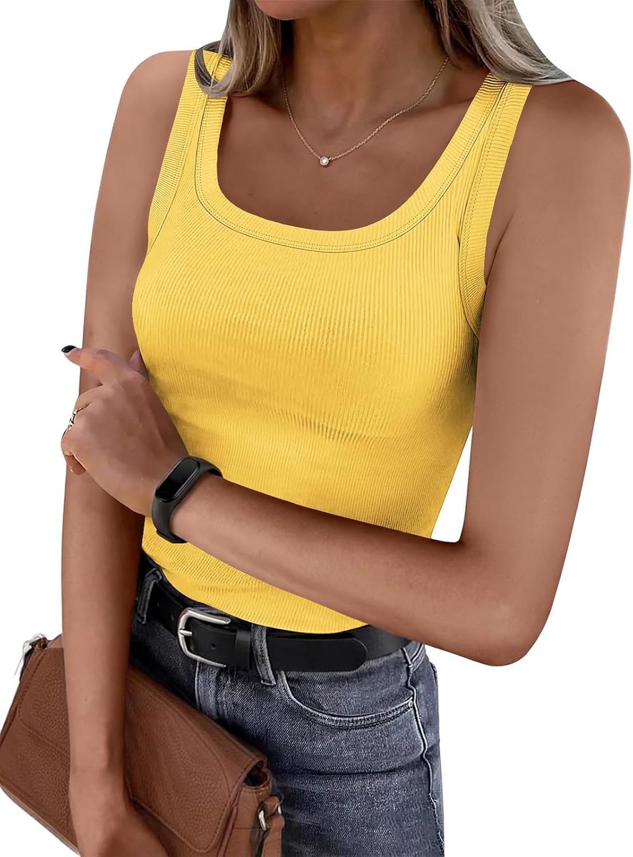 Tanktops Dames Geribbeld Gebreid Vierkante Hals Aansluitend Topje Casual Modern Mouwloos met Stretch Shirt