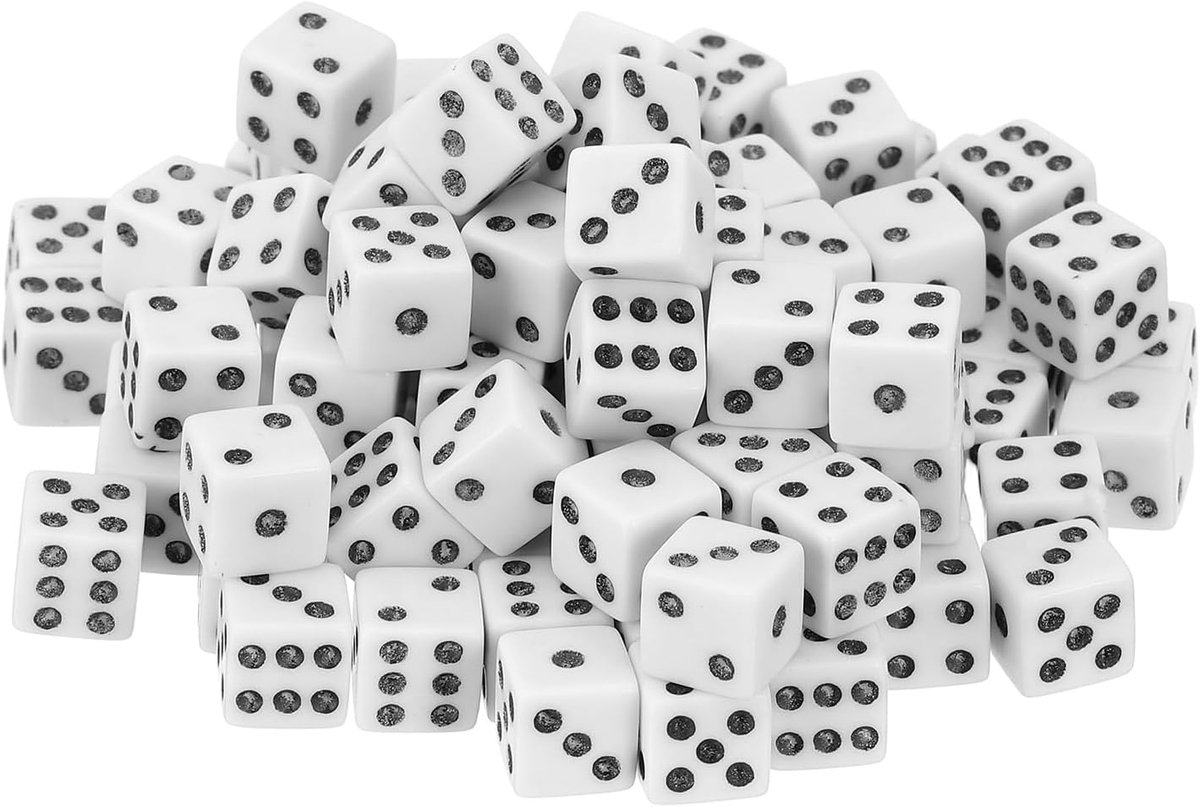 50 stuks mini-dobbelstenen, 8 mm/0,31 inch acryl, kleine zeszijdige dobbelstenen, vierkant, los, voor bordspellen, feestactiviteiten, wit/zwart