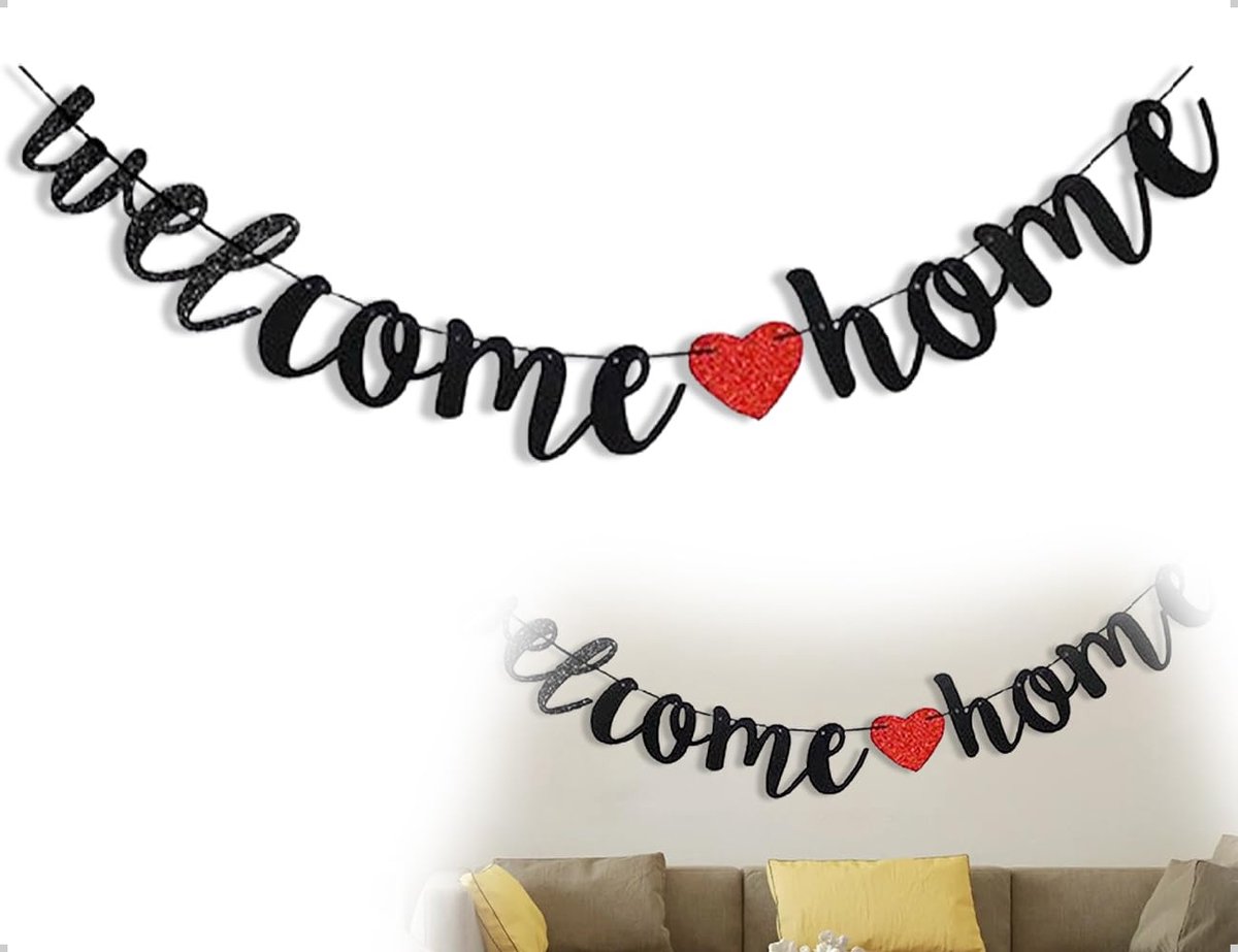 Dailygoody - Welkomstbanner - Welkomstslinger - Thuis decoratie - Zwart - Feestaccessoires - Familiefeesten - Perfect voor elke gelegenheid
