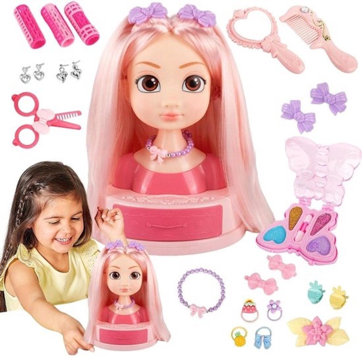 Meisjes Haar Styling Poppen Set - Kappersspeelgoed Set - Kinderen Laten Spelen - Veilig ABS Materiaal - 19.8 cm Poppenhoogte