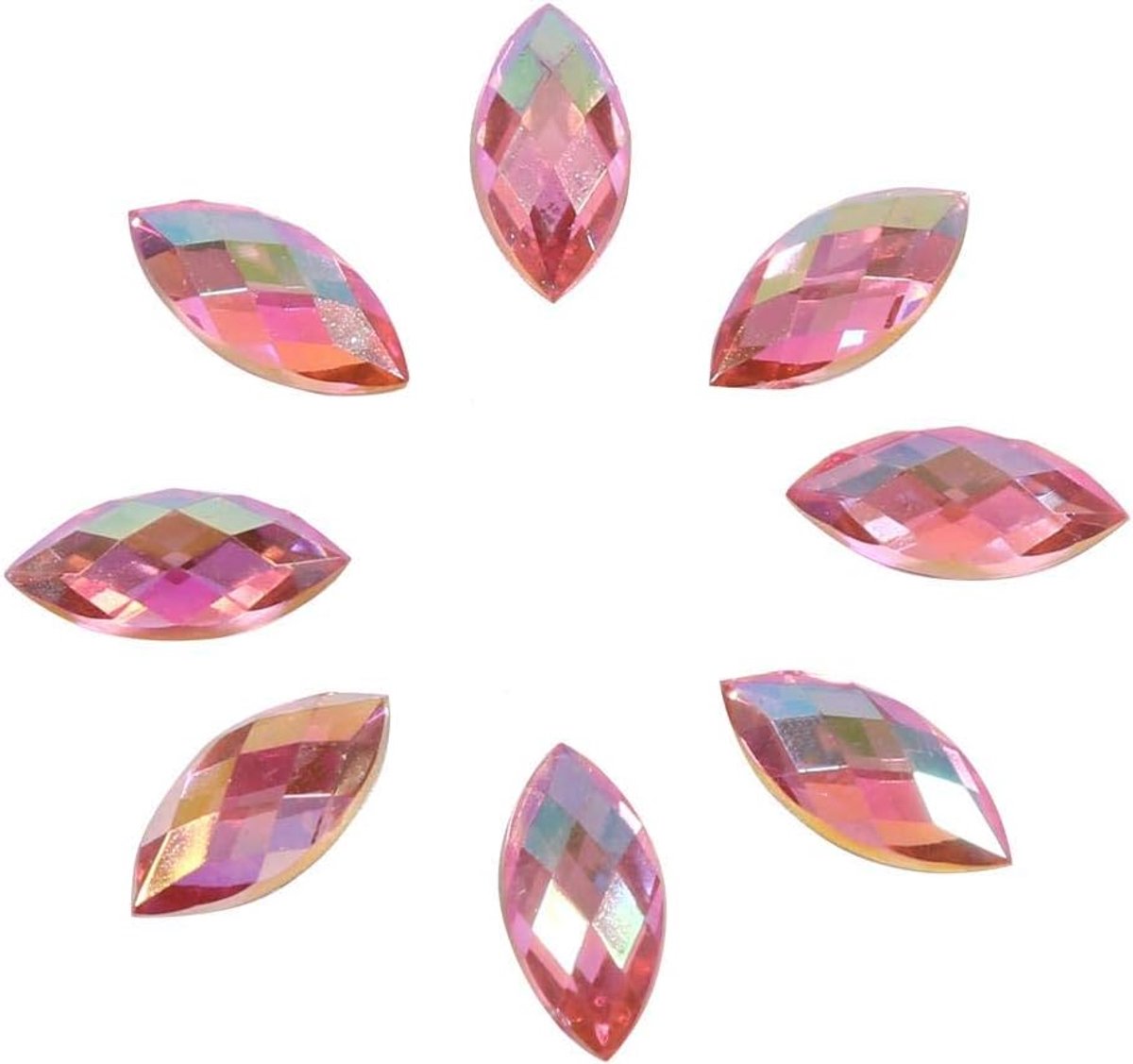 500 stuks platte strass-steentjes, 7 x 15 mm, kristal AB waterdruppels, acryl kristal met speciale effecten, 5 kleuren optioneel (roze)