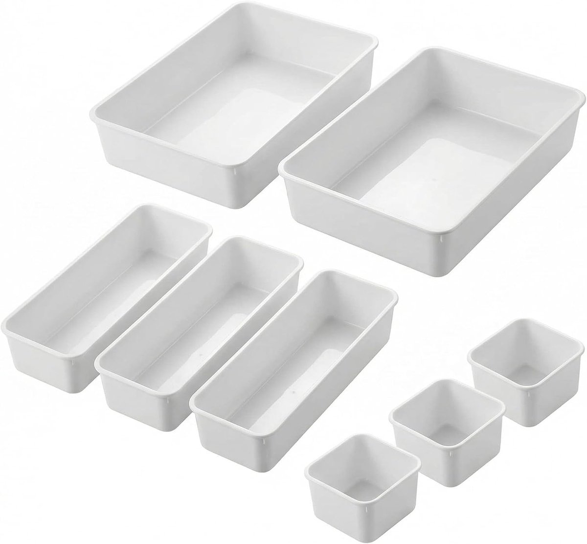 Dailygoods- Lade-organizerset 8-delig - PP-inzetstukken - Stapelbaar - 2 grote (235 x 155 x 47 mm) - 3 middelgrote - 3 kleine (77 x 74 x 47 mm)