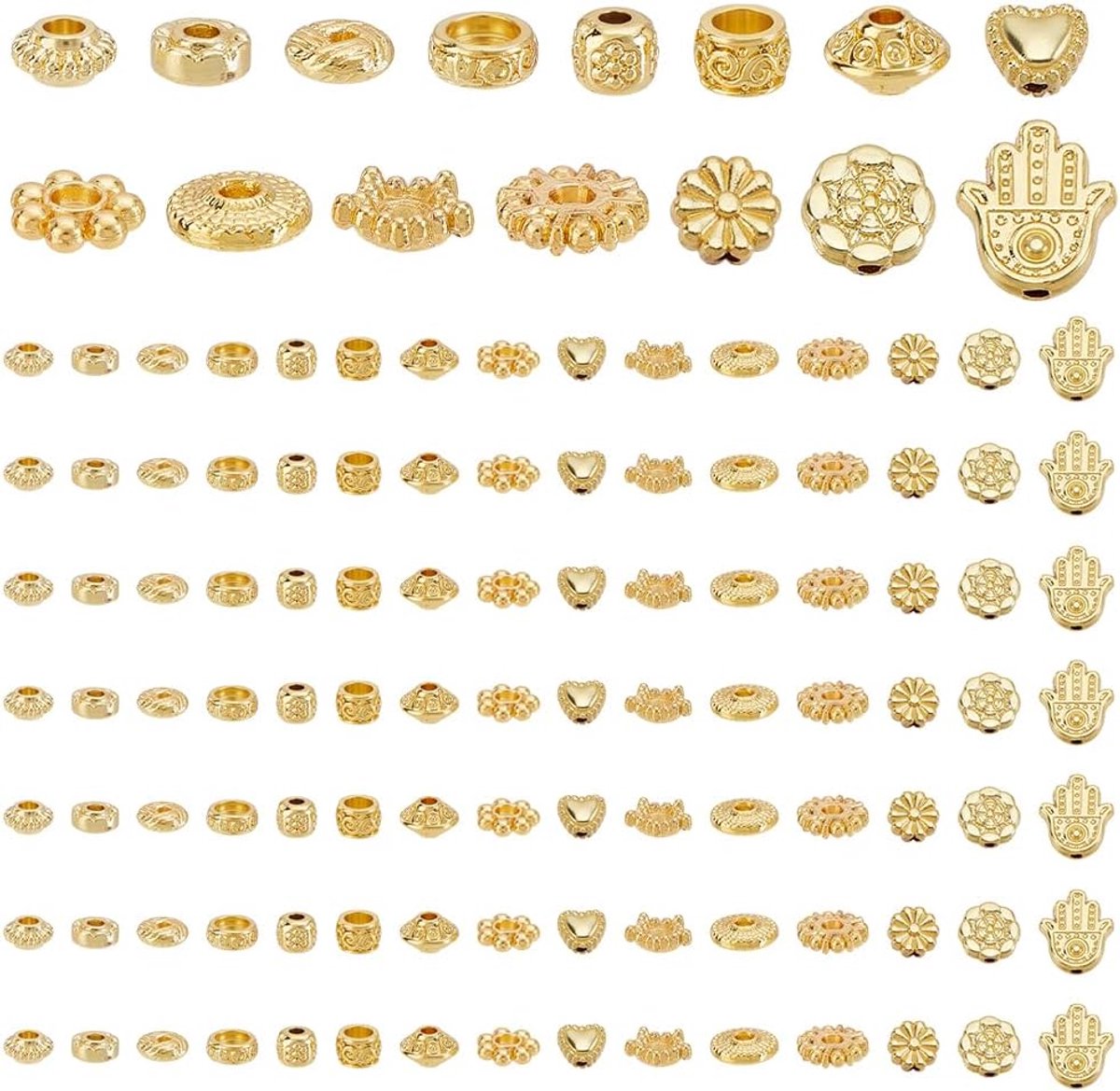 Dailygoods- Afstandhouders 120 Stuks - Vergulde Kralen - Platte Sluitringen - Sieraden Maken - 15 Stijlen - Afmetingen 4,2 ~ 11 mm - Sieradenkralen