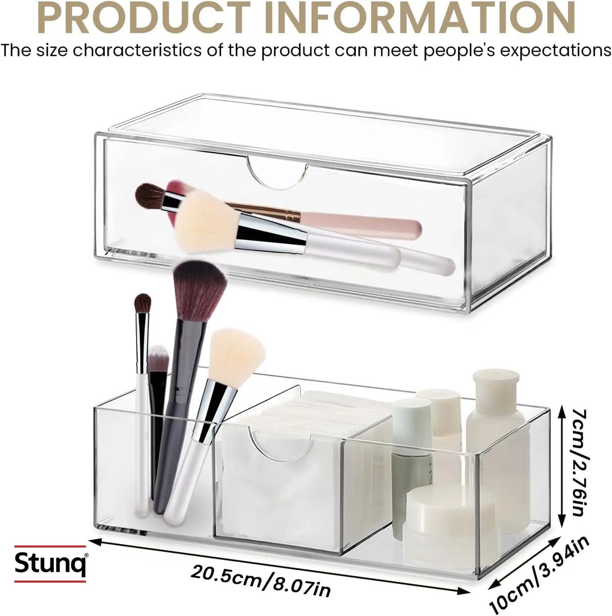 Stunq® 2-delige mini make-up lade set met verdelers, transparant acryl