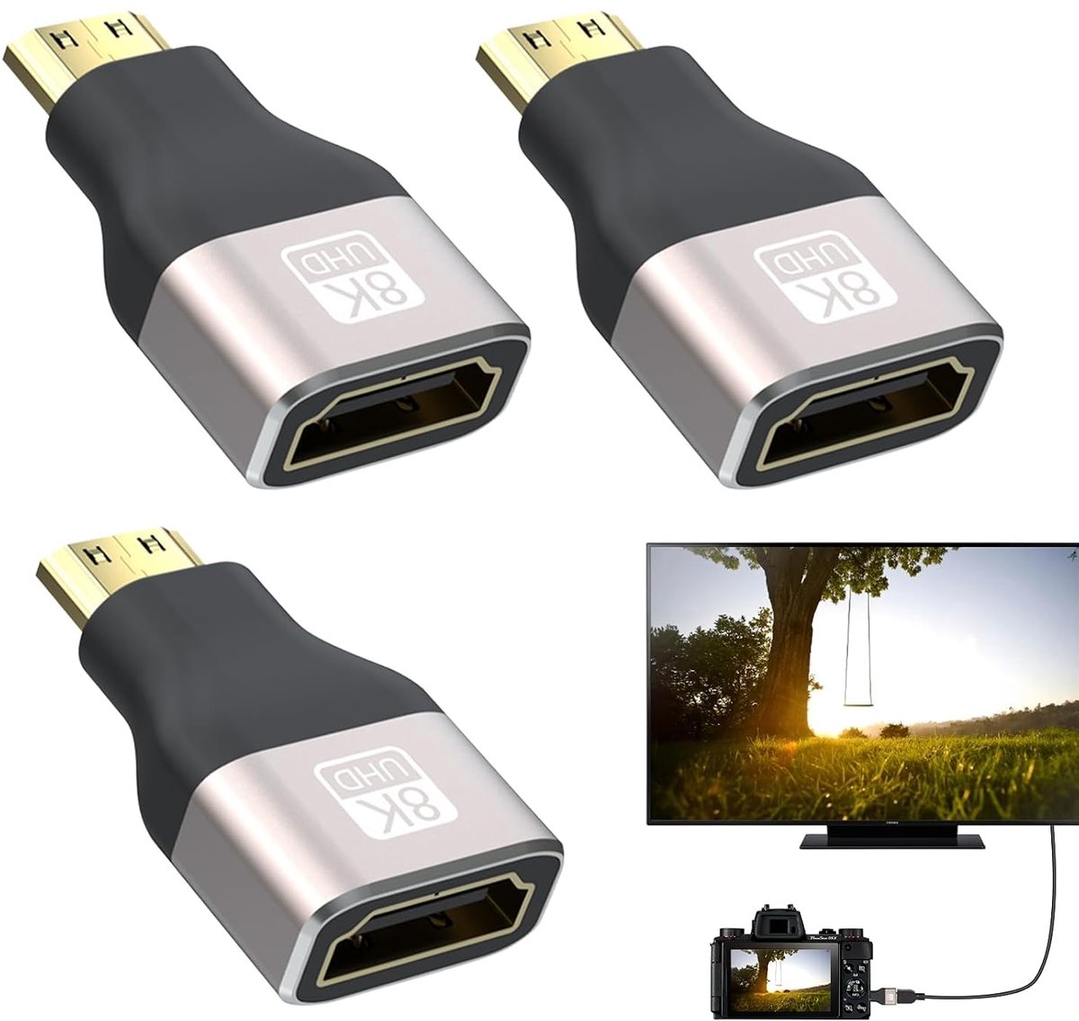 8K Mini-HDMI naar HDMI Adapter voor Laptop - Micro-HDMI, 3 Stuks