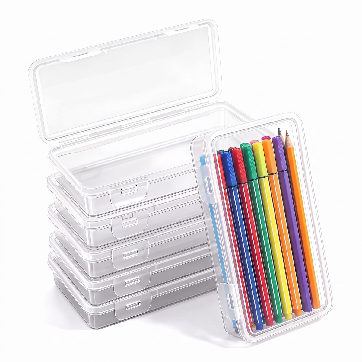 Pennenbox 6 stuks - stapelbaar - doorzichtig - ideaal voor organisatie - ShopVlot