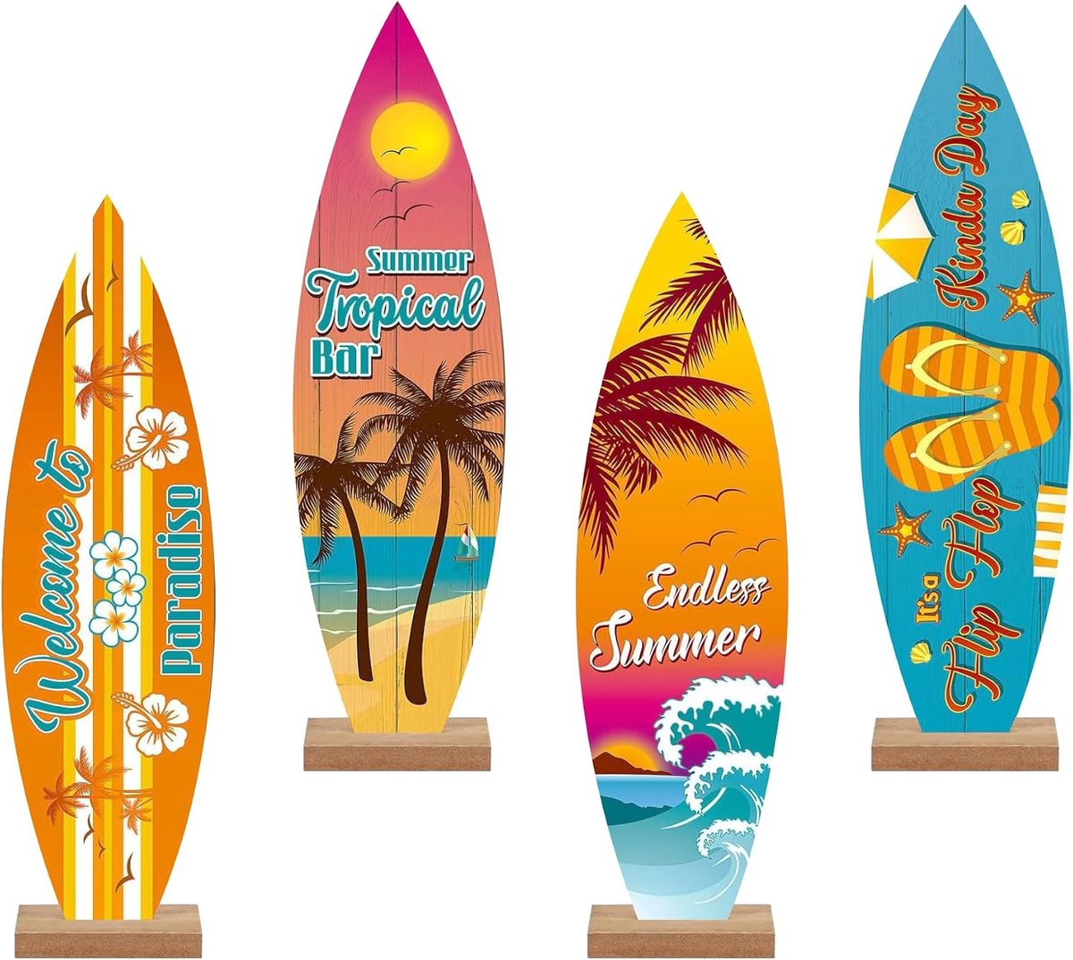 decoratief hout, tafeldecoratie voor binnen en buiten, maritieme stijl, surfplankdecoratie, 4 stuks