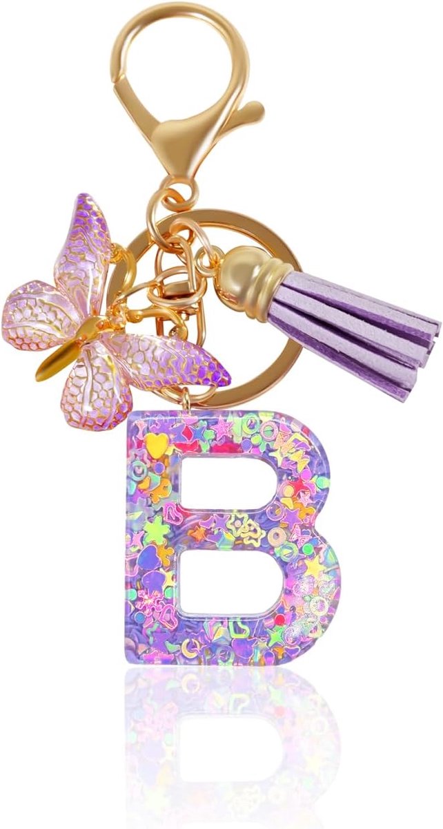 letter, gepersonaliseerde meisjessleutelhanger als beginletter sleutelhanger met vlinderhanger, cadeau voor tieners en meisjes