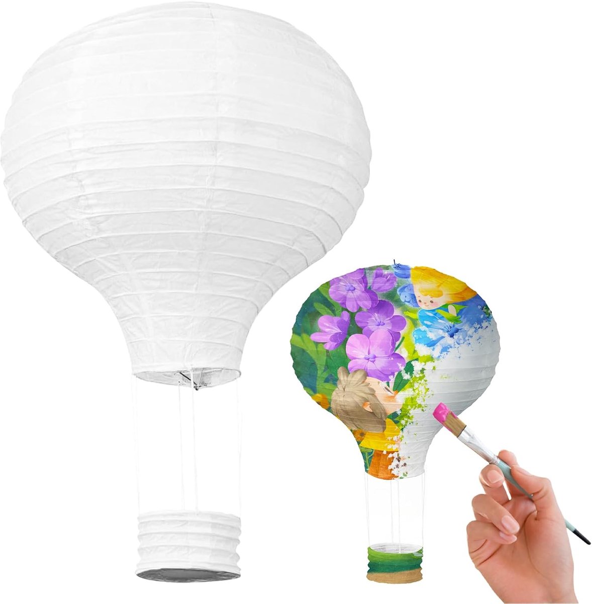 Lampenkap, 30 cm, heteluchtballon, decoratieve lampions, lampenkap papier, wit, doe-het-zelf heteluchtballon cadeau (licht niet inbegrepen)