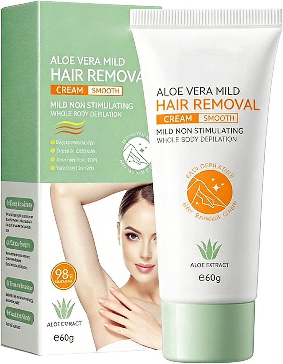 Ontharingsgezichtscrème, ontharingscrème voor gezicht, aloë vera, gezichtsontharingscrème, voor benen, oksels, bikinilijn, lichaam en gezicht, hydratatie voor alle huidtypes (60 g)