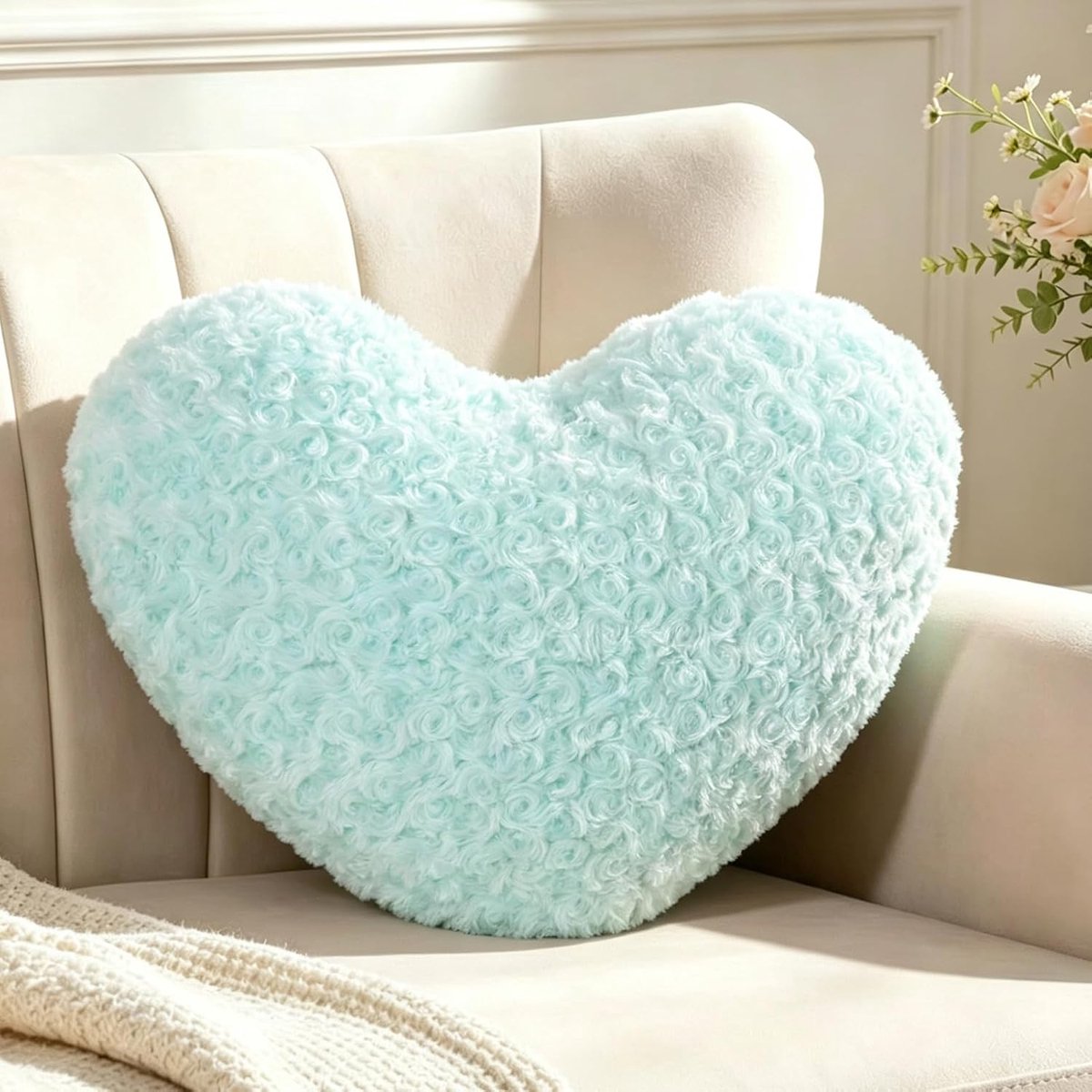 blauw hartvormig kussen, knuffelkussen, Love sierkussen, esthetisch, pluche hart sierkussen voor woonkamer, bank, kind, slaapkamer, bed, cadeau, 38 x 48 cm