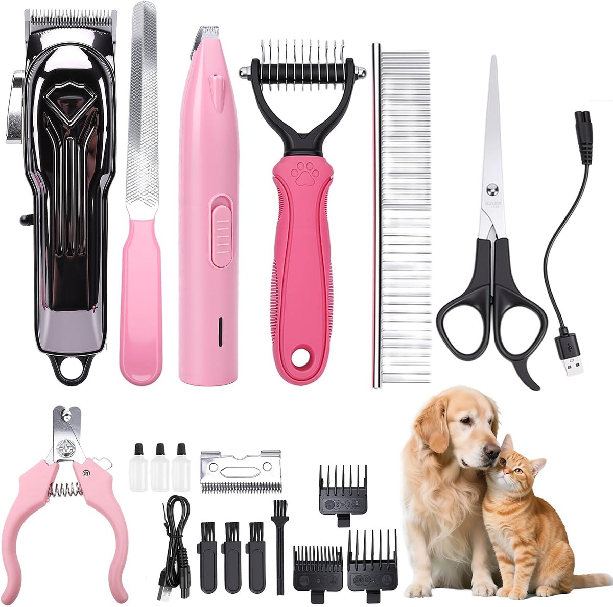 Poottrimmer voor honden, poottrimmer, klauwslijper en scheerapparaat, haarkam, 4-in-1 hondentrimmer, IPX7 waterdicht, Lcd-display, hondenpoottrimmer, hondenpoottrimmer, hondentrimmer