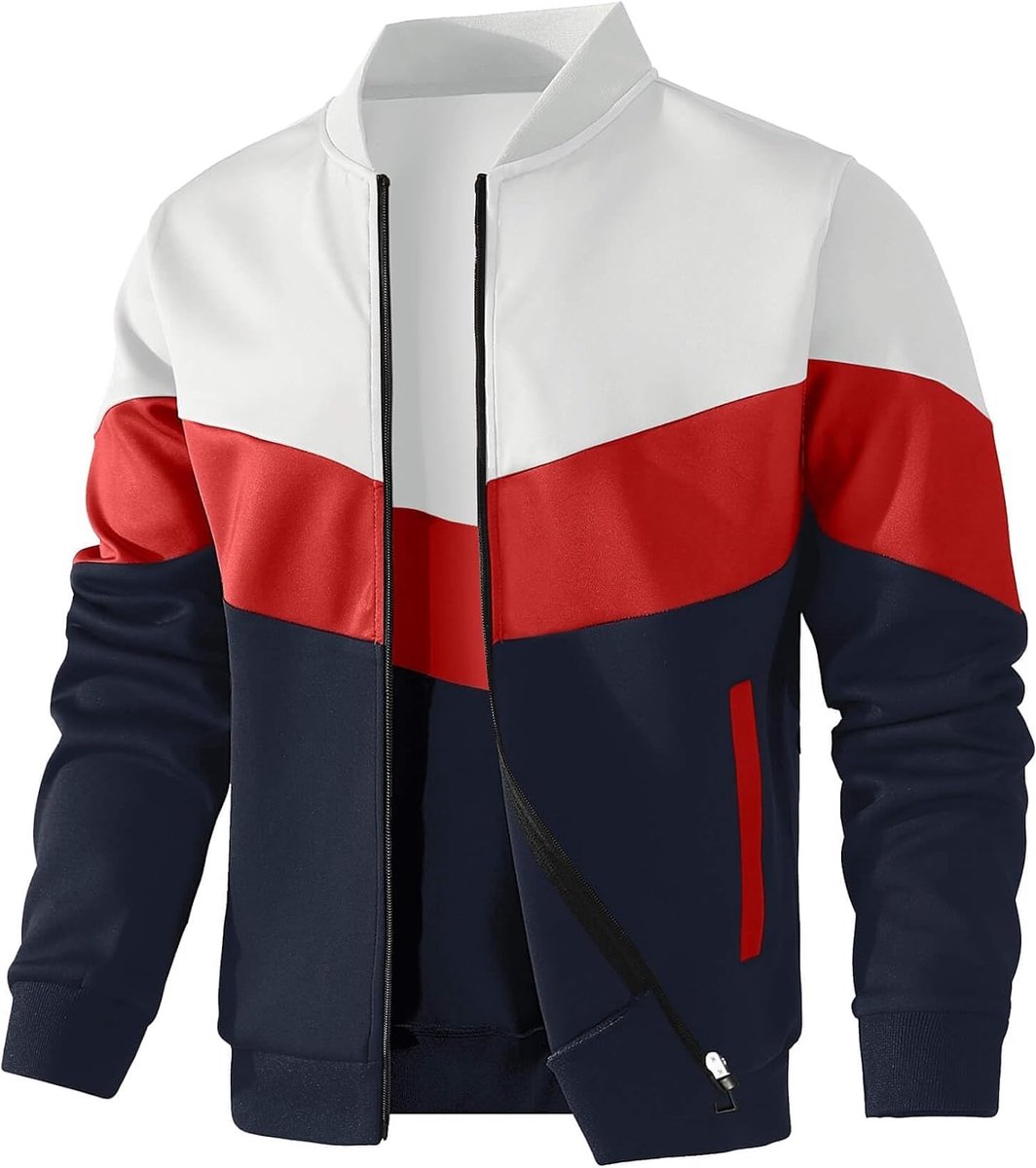 Lichte jas voor heren, casual bomberjack, kleurblok, varsity mantel